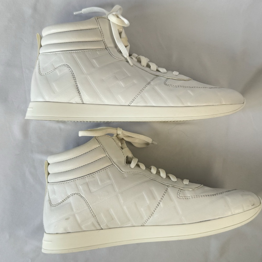 Fendi 8E7045 White High Top Logo Leather Sneakers - Picture 5 of 9